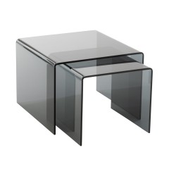 SIDE TABLE SMOKE SET OF 2 SMOKED GLASS 